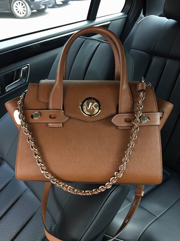 Michael Kors Carmen Medium Flap Satchel in Luggage Brown Saffiano Leather