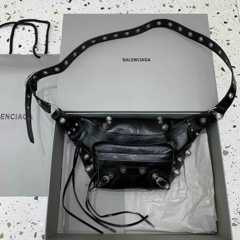 Balenciaga Le Cagole Belt Bag in Black Leather with Studs and Eyelet Strap