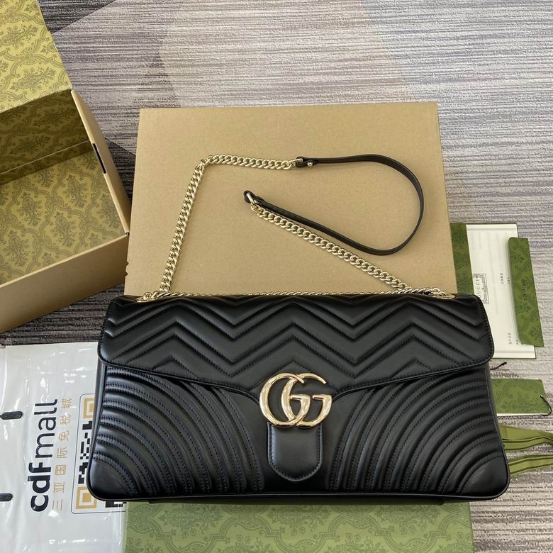 Gucci GG Marmont Large Matelassé Shoulder Bag in Black Leather