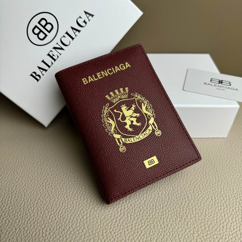 Balenciaga Passport Cover in Burgundy Grained Leather with Gold Crest