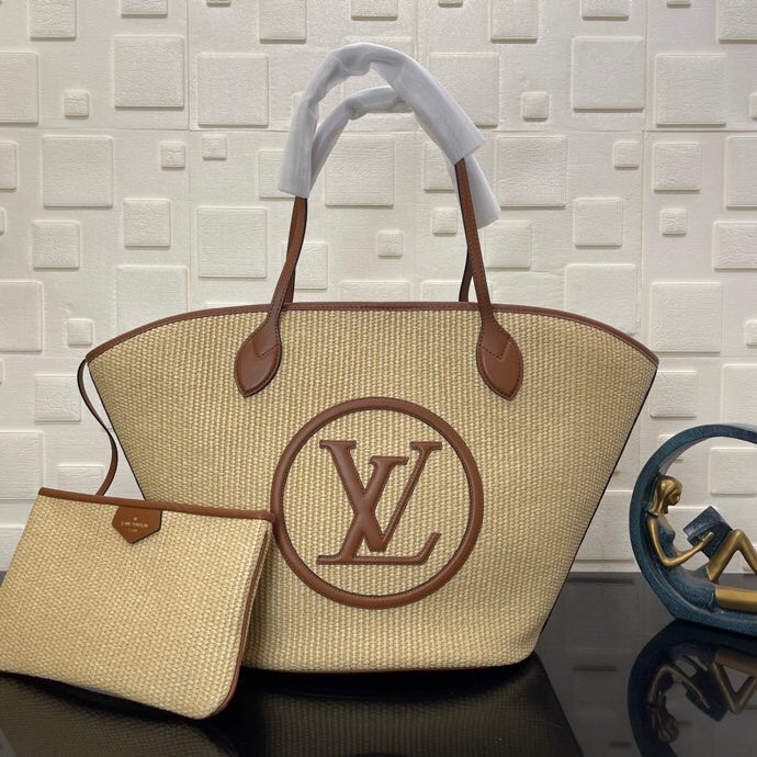 Louis Vuitton Saint Tropez Tote in Natural Raffia with Brown Leather Trim