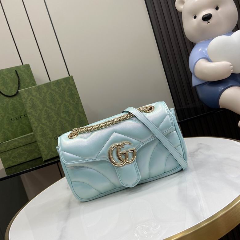 Gucci GG Marmont Small Shoulder Bag in Light Blue Matelassé Leather