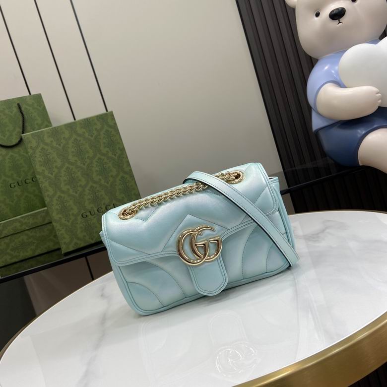 Gucci GG Marmont Mini Shoulder Bag in Light Blue Matelassé Leather