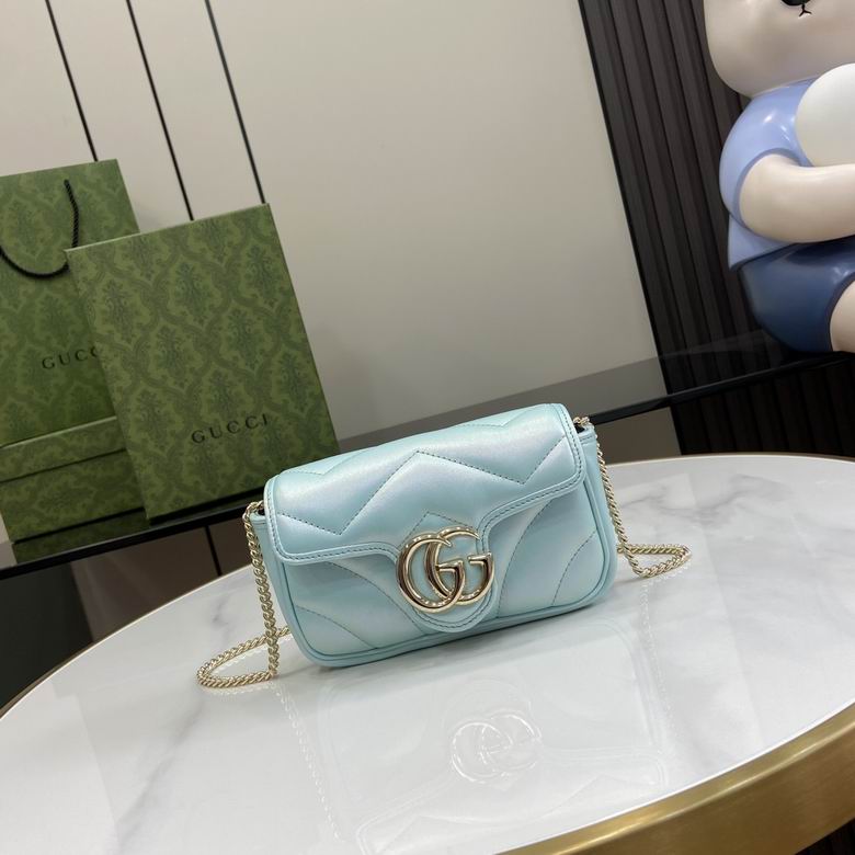 Gucci GG Marmont Super Mini Shoulder Bag in Light Blue Matelassé Leather