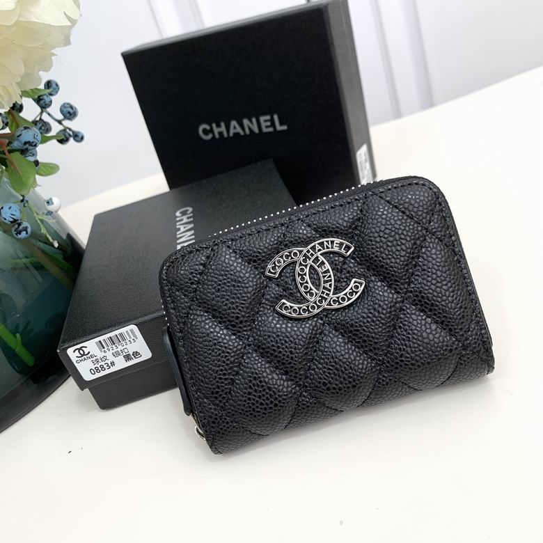 Chanel Zipped Coin Purse in Black Quilted Grained Leather with Silver CC Logo