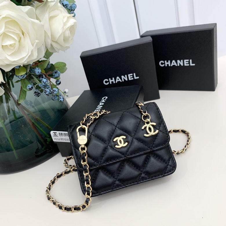 Chanel Mini Flap Clutch with Chain in Black Quilted Leather with Gold CC