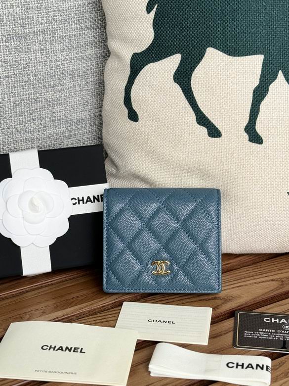 Chanel Classic Small Flap Wallet in Blue Quilted Grained Leather with Gold CC