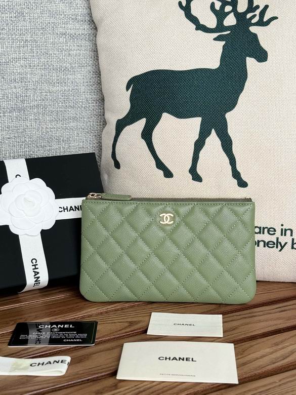 Chanel Classic Mini Pouch in Olive Green Quilted Grained Leather