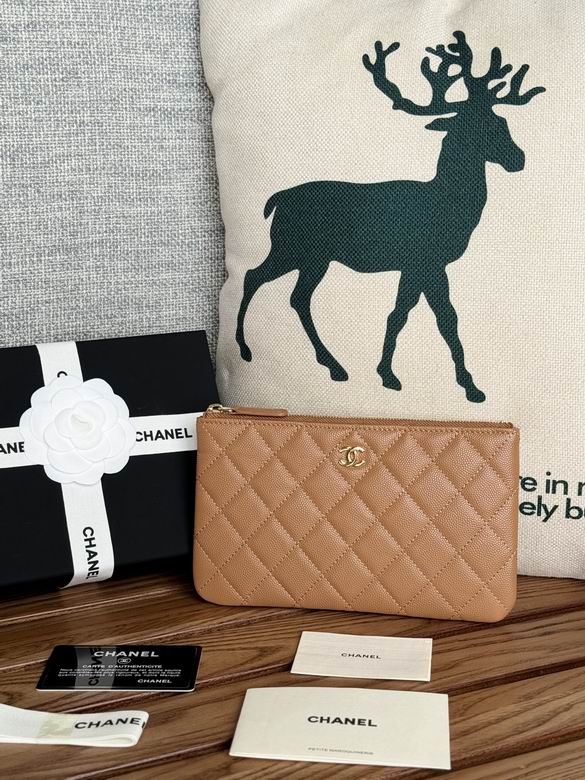 Chanel Classic Mini Zip Pouch in Caramel Quilted Grained Leather
