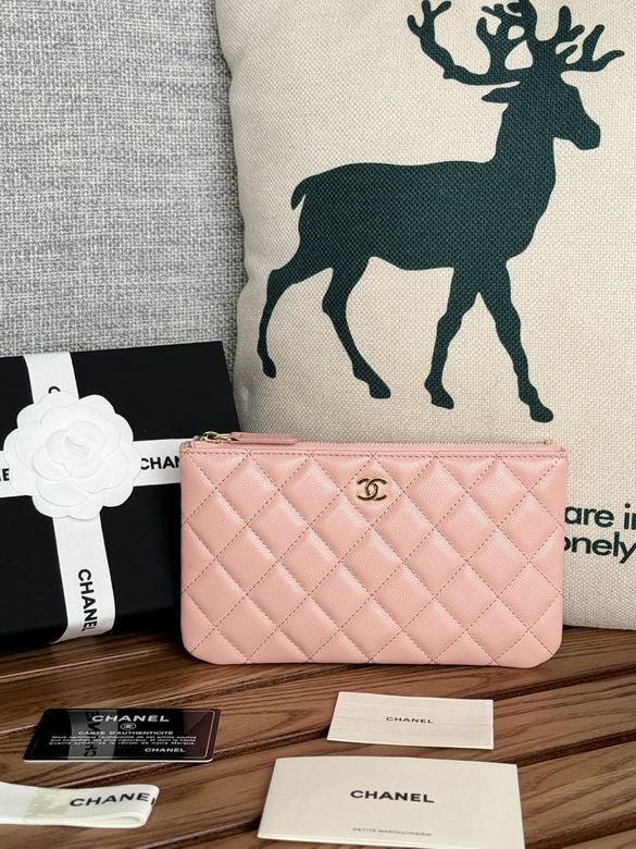 Chanel Classic Mini Flat Zip Pouch in Pink Quilted Grained Leather