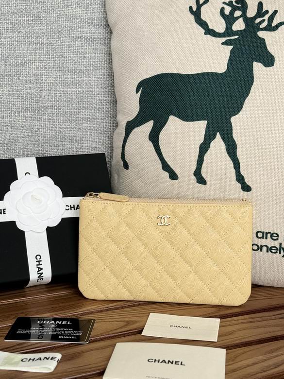 Chanel Classic Mini Flat Zip Pouch in Yellow Quilted Grained Leather