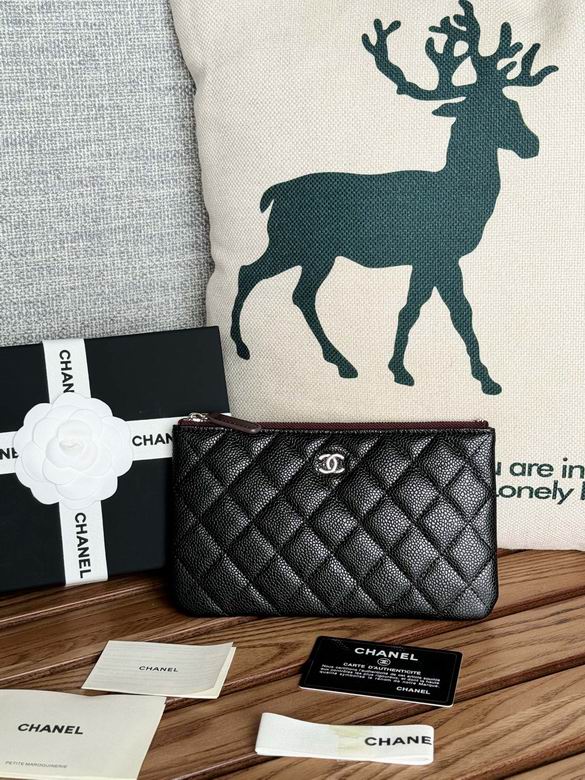 Chanel Classic Small Zipped Pouch AP1091 in Black Quilted Caviar Leather