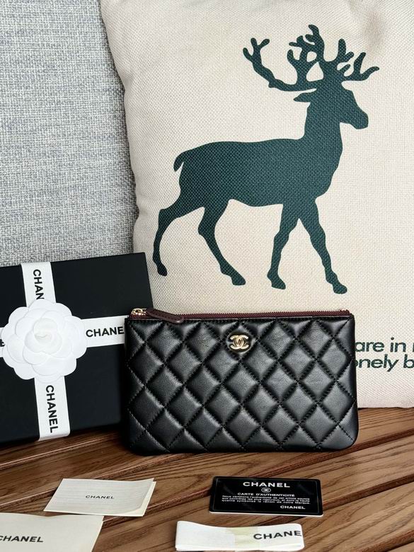 Chanel Classic Small Zipped Pouch in Black Quilted Lambskin with Gold CC