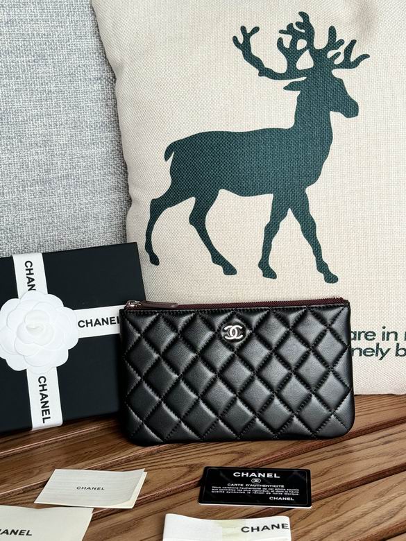 Chanel Classic Small Zip Pouch in Black Quilted Lambskin with Silver CC Logo