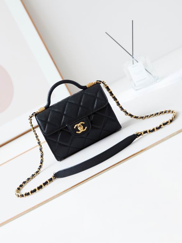 Chanel Mini Top-Handle Flap Bag AS4956 in Black Quilted Grained Leather