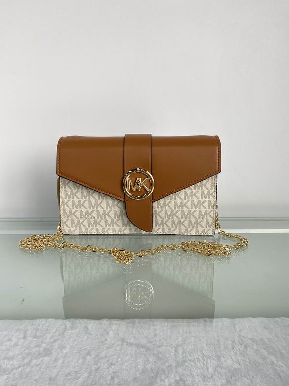 Michael Kors Greenwich Medium Crossbody Bag in Vanilla MK Logo with Luggage Trim