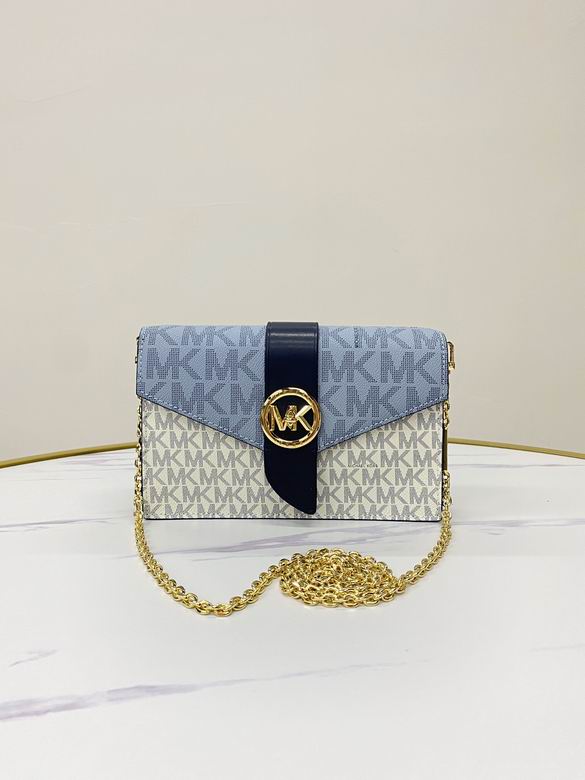 Michael Kors Greenwich Chain Wallet Crossbody in Blue and Cream MK Logo