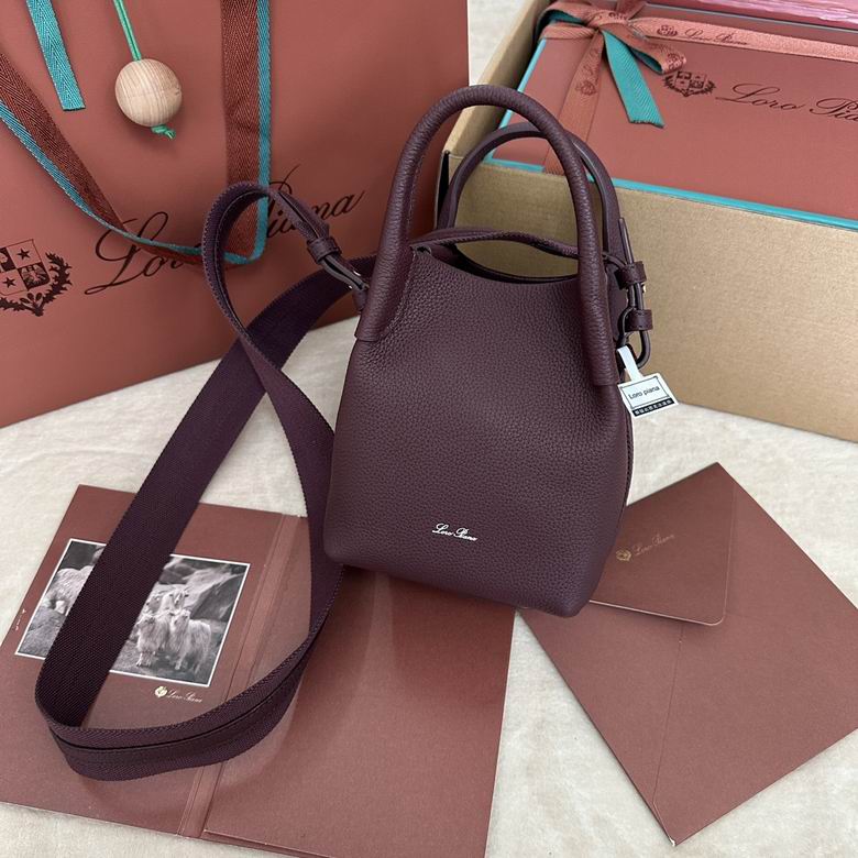 Loro Piana Bale Bucket Bag in Burgundy Grained Leather with Crossbody Strap