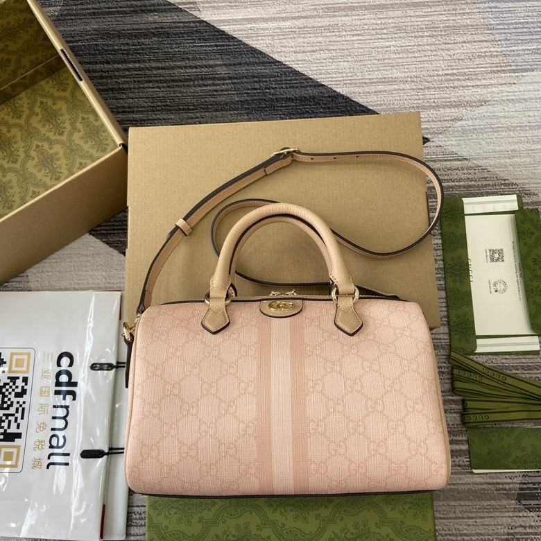 Gucci Ophidia Small GG Top-Handle Boston Bag in Pink GG Supreme Canvas