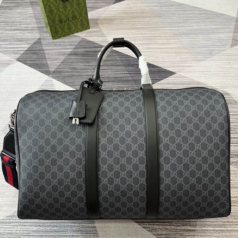 Gucci Savoy Large Duffle Bag in Black and Grey GG Supreme Canvas