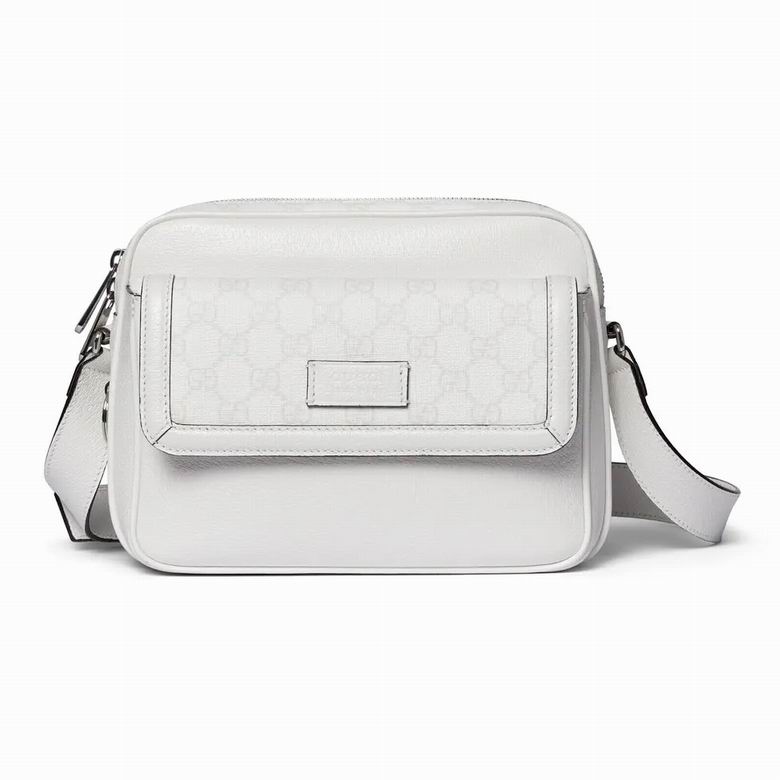 Gucci GG Camera-Style Crossbody Bag with Front Flap Pocket in White