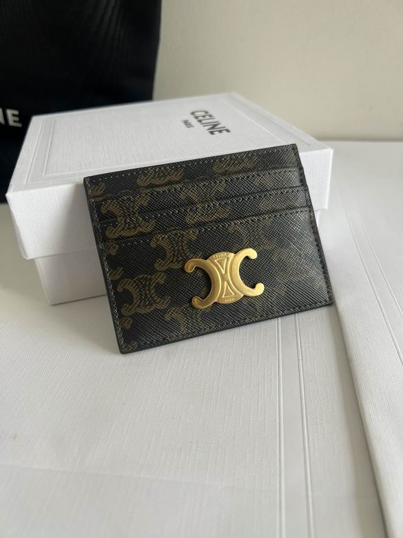 Celine Triomphe Card Holder in Black Triomphe Canvas with Gold Logo Hardware