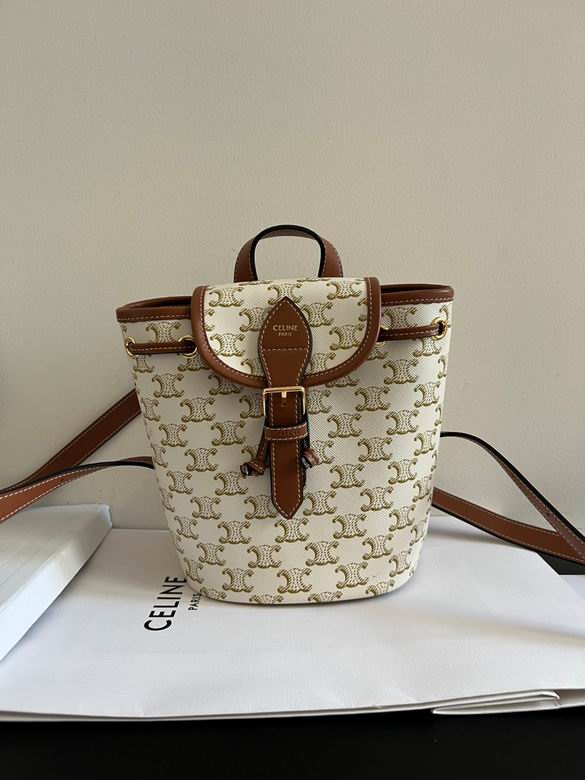 Celine Mini Folco Backpack in Triomphe Canvas with Tan Calfskin Trim