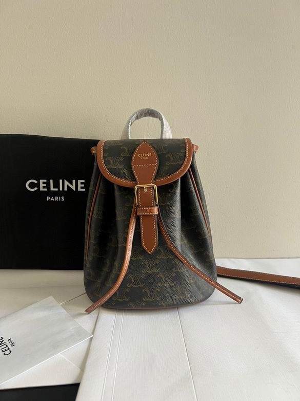 Celine Mini Backpack in Triomphe Canvas with Tan Calfskin Trim