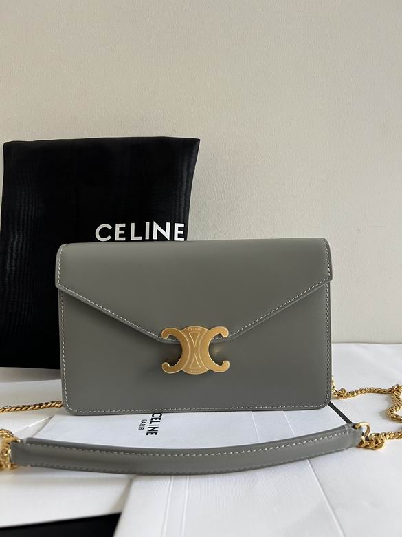 Celine Triomphe Chain Wallet Crossbody Bag in Grey Smooth Leather