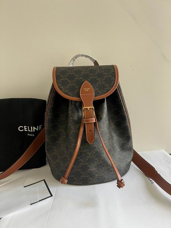 Celine Triomphe Canvas Backpack with Tan Leather Trim and Buckle Flap