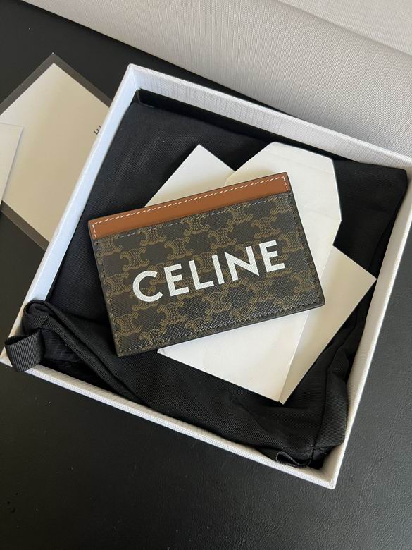 Celine Card Holder in Triomphe Canvas with Celine Print, Tan Leather Trim
