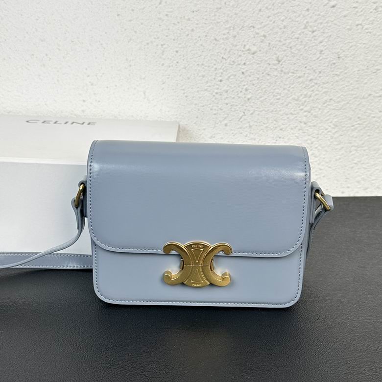 Celine Triomphe Teen Shoulder Bag in Light Blue Smooth Leather