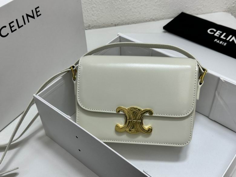 Celine Triomphe Teen Shoulder Bag in Ivory Shiny Calfskin with Gold Clasp