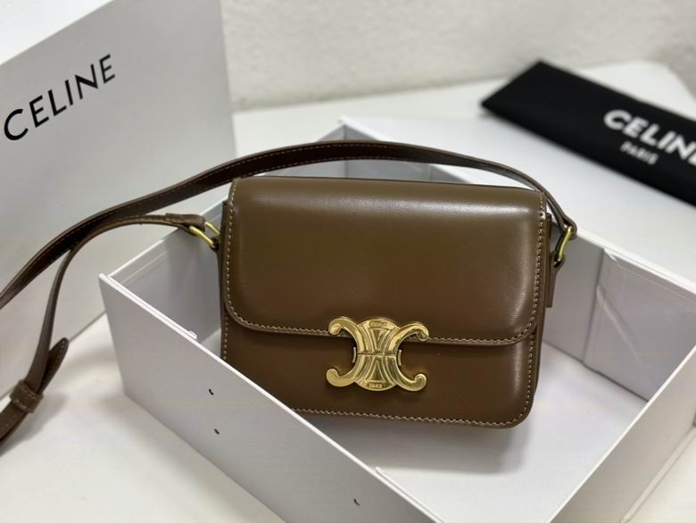 Celine Triomphe Teen Shoulder Bag in Tan Brown Smooth Calfskin Leather