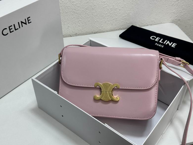 Celine Triomphe Teen Shoulder Bag in Pink Shiny Calfskin with Gold Clasp