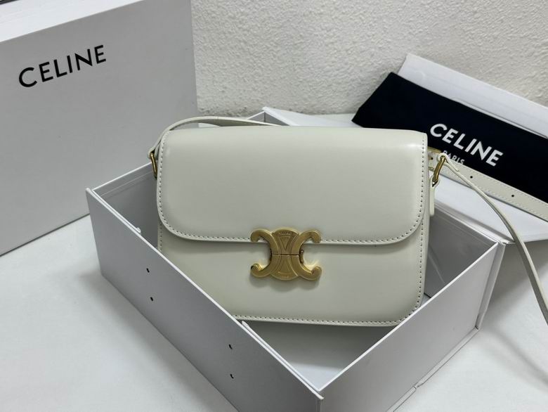 Celine Triomphe Teen Shoulder Bag in White Shiny Calfskin with Gold Clasp