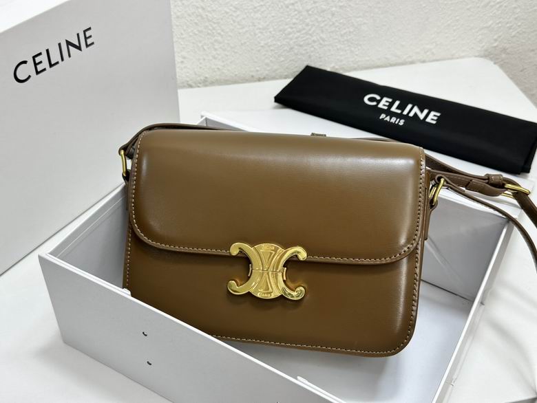 Celine Triomphe Teen Shoulder Bag in Tan Brown Calfskin with Gold Clasp