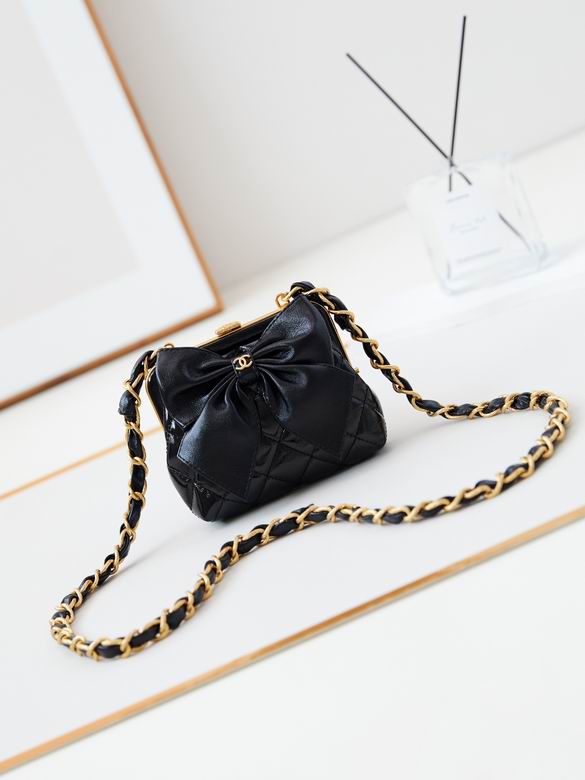 Chanel Mini Quilted Bow Frame Bag with Chain Strap in Black, Gold-Tone Hardware