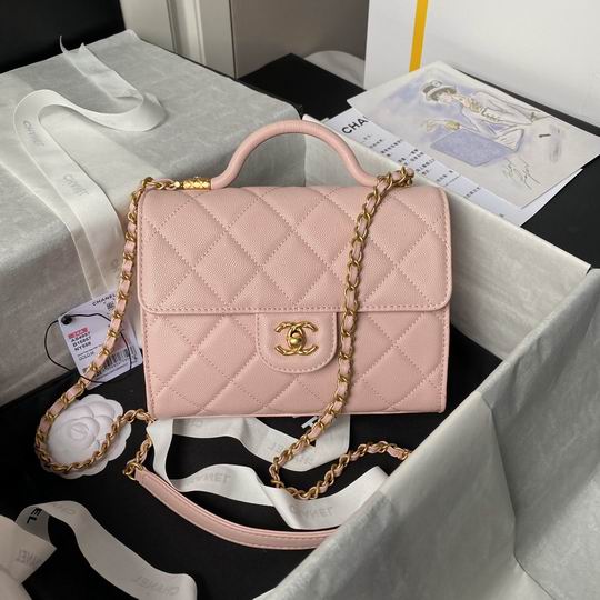 Chanel Mini Flap Bag with Top Handle in Light Pink Quilted Grained Leather