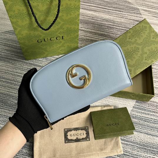 Gucci Blondie Zip-Around Wallet in Light Blue Leather with Interlocking G