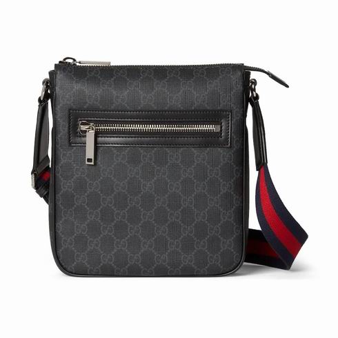 Gucci GG Black Small Messenger Crossbody Bag in Black GG Supreme Canvas