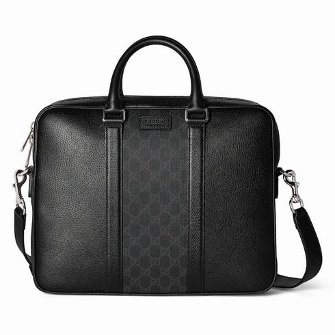 Gucci GG Briefcase with Shoulder Strap in Black Leather and GG Canvas