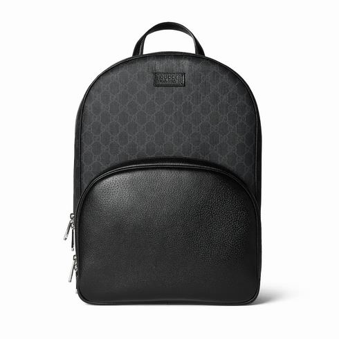 Gucci Medium GG Backpack in Black GG Supreme Canvas with Leather Front Pocket