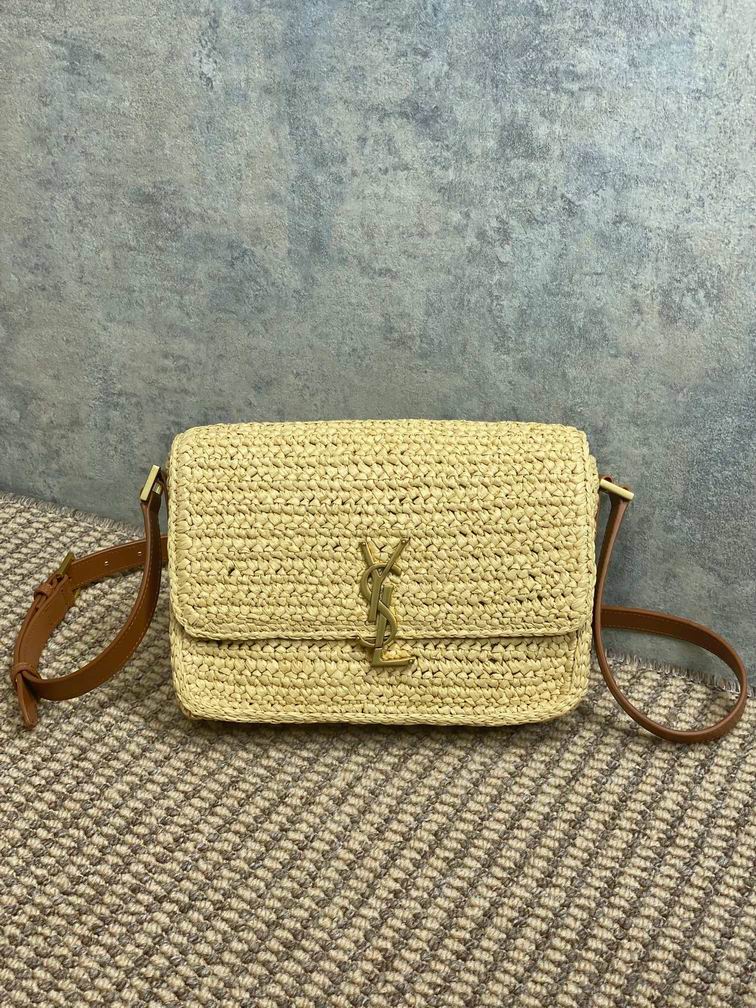 Saint Laurent Solferino Medium Crossbody Bag in Natural Raffia with Tan Strap