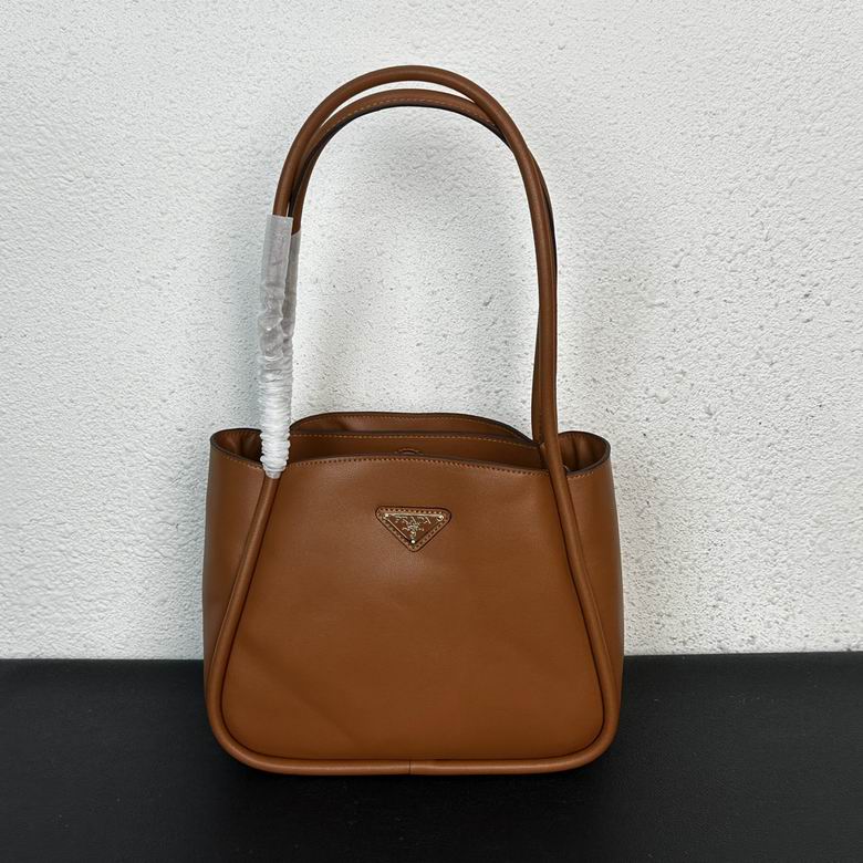 Prada 1BG539 Leather Shoulder Bag with Triangle Logo in Tan Brown