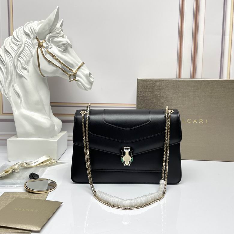 Bulgari Serpenti Forever Flap Shoulder Bag in Black Calfskin Leather