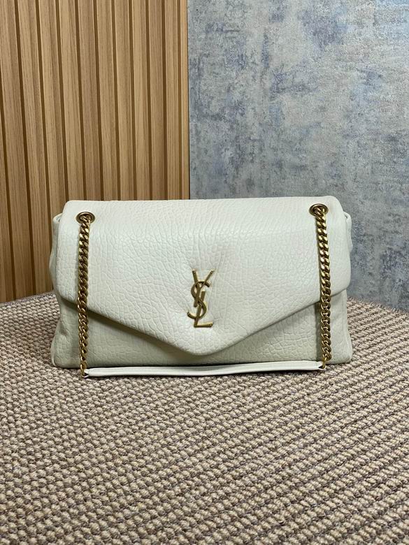Saint Laurent Calypso Large Chain Shoulder Bag in Off-White Grained Leather