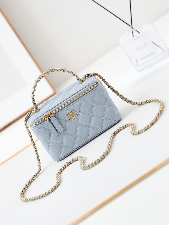 Chanel Small Vanity Case with Chain in Light Blue Quilted Leather