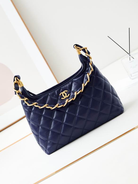 Chanel AS4923 Quilted Hobo Bag in Navy Blue with Gold-Tone Chain Strap
