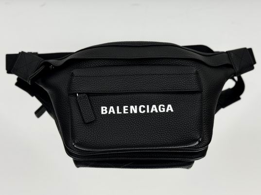 Balenciaga Everyday Belt Bag in Black Grained Leather with White Logo